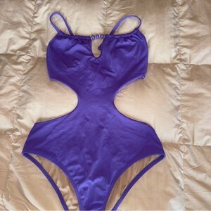 Shade & Shore Purple Cut-Out Monokini One Piece Swimsuit Small Beaded Detail